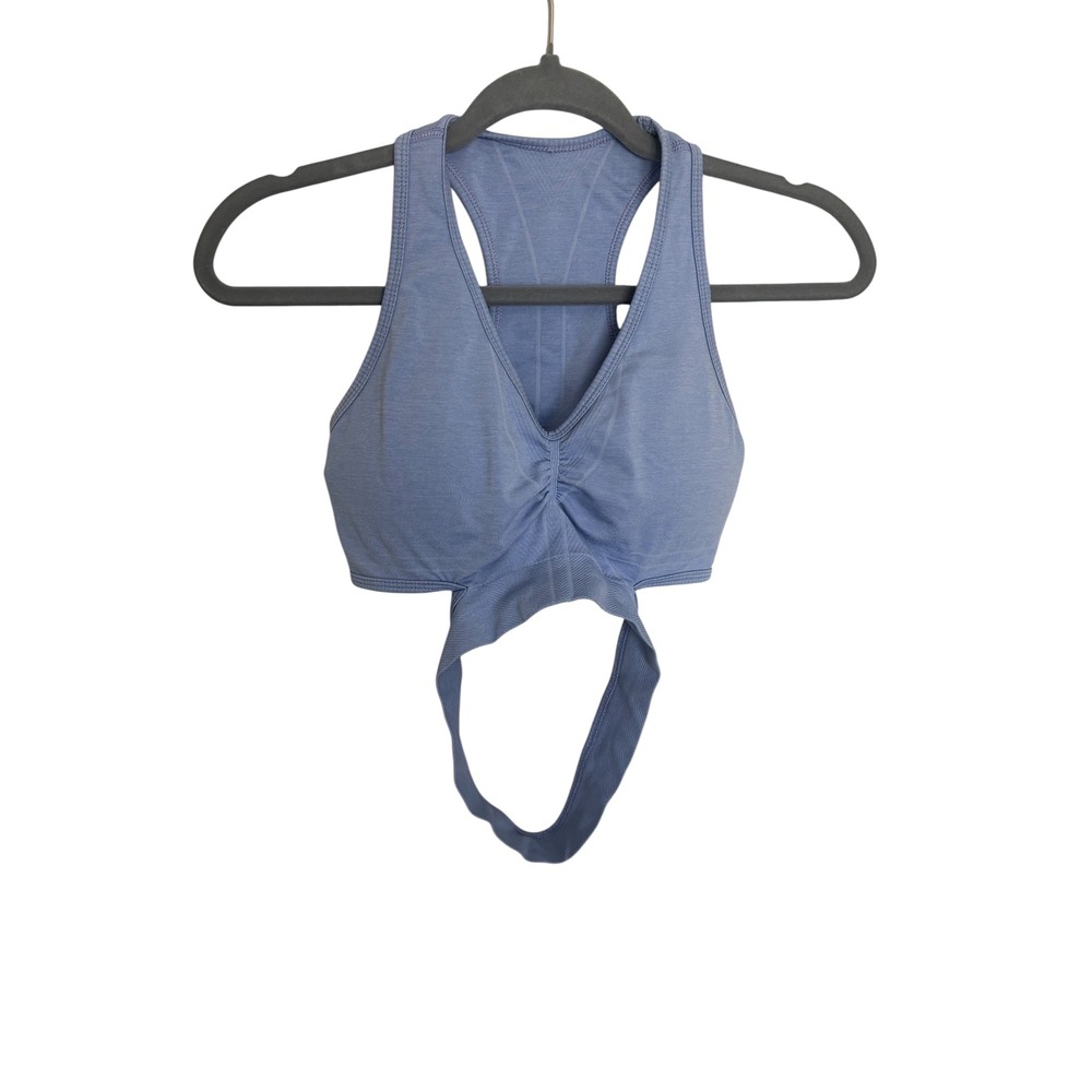 Alphalete Womens Medium Blue Marl Ruched V-Neck Cutout‎ Racerback Sports Bra